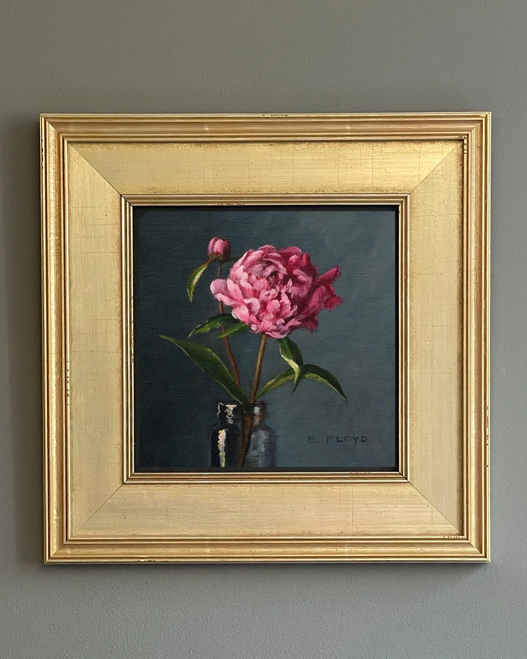 Peony, framed oil painting, 8 x 8 inches — Elizabeth Floyd